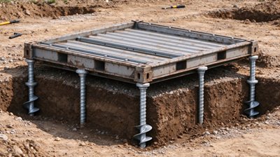 container home ground screw layout photo